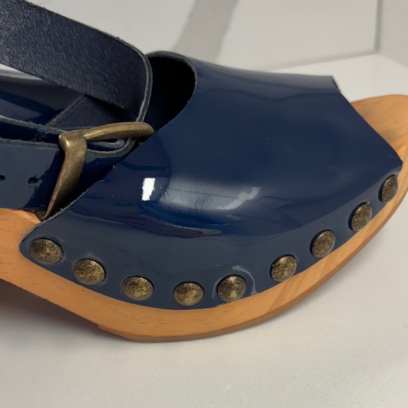 Free People Navy Blue Mules with Wooden Heel - Picture 4 of 6